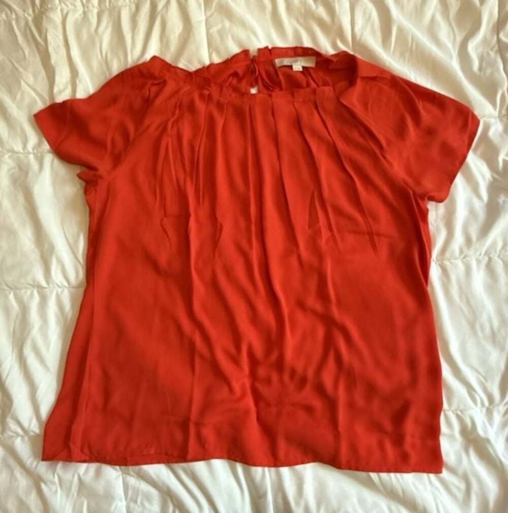 LOFT Women's Red Pleated Short Sleeve Blouse Size XL